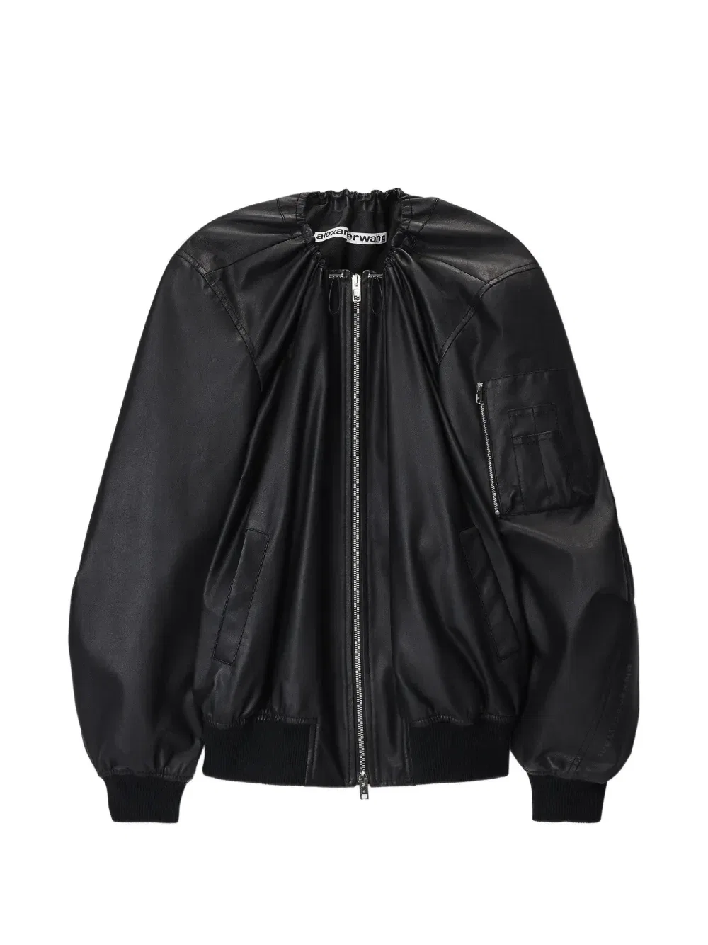 Кожаная куртка со сборками Alexander Wang, черный