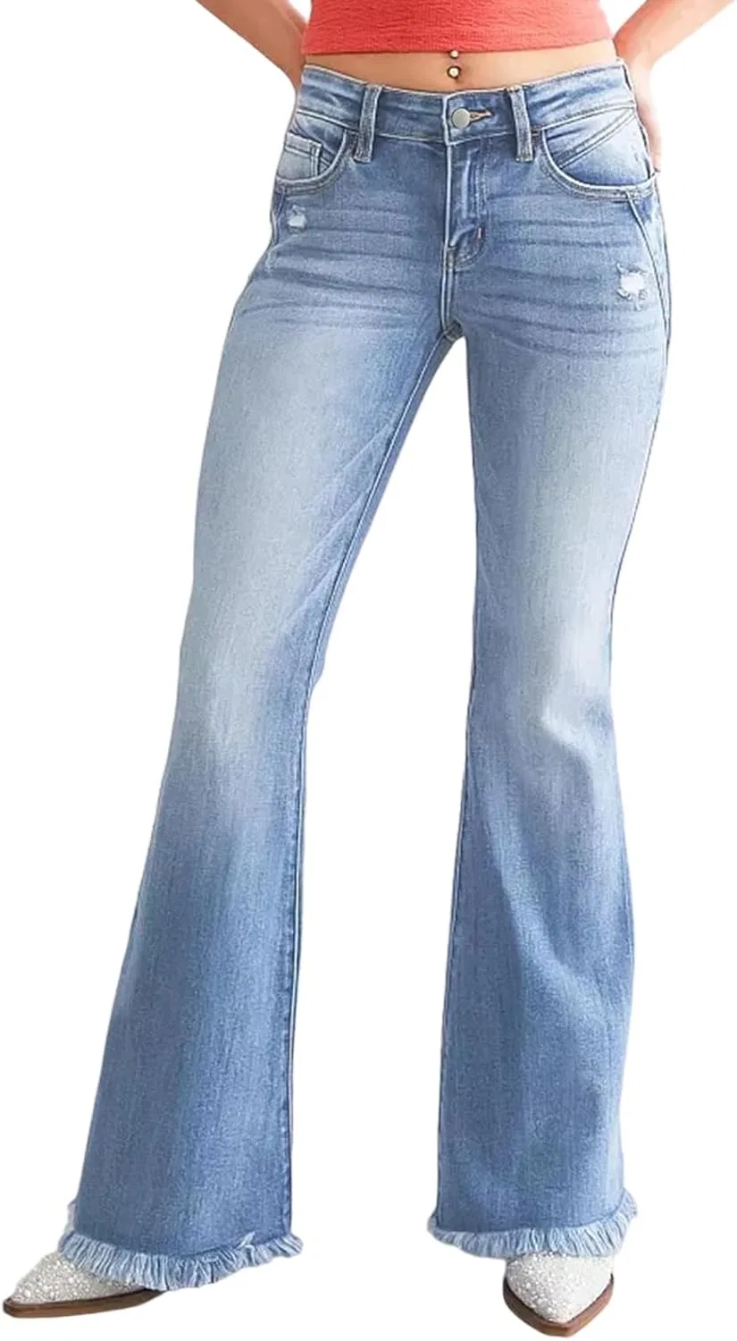 Джинсы клеш женские, Womens Flare Bell Bottom Jeans, синий