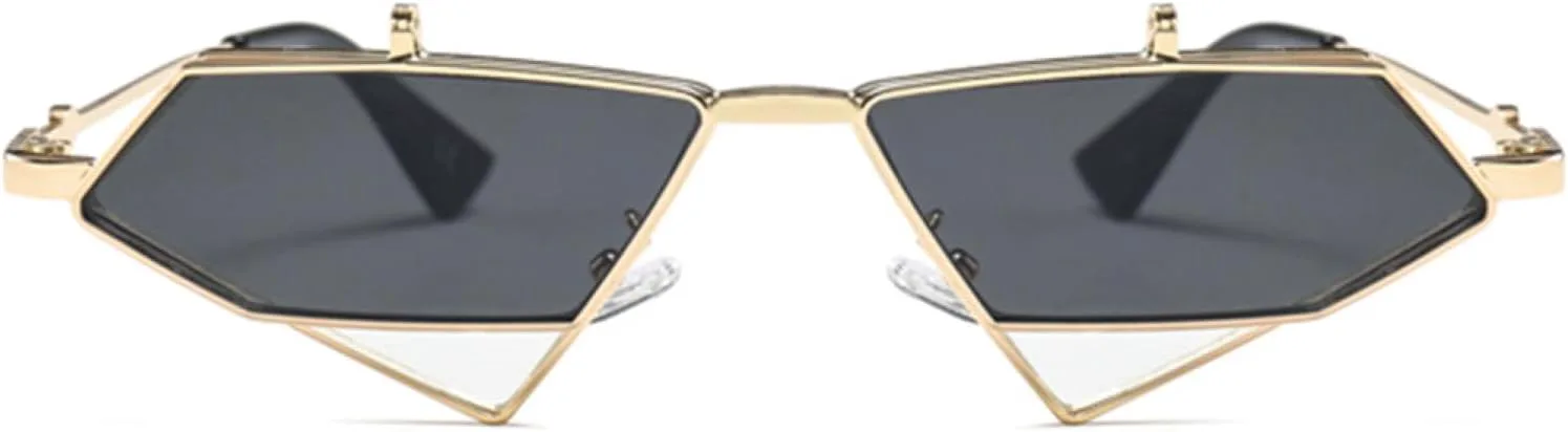 

Винтажные панк-солнцезащитные очки треугольной формы для женщин и мужчин, металлическая оправа, черные с красным откидным чехлом, ретро-стиль VFDHN, Gold Frame Clear