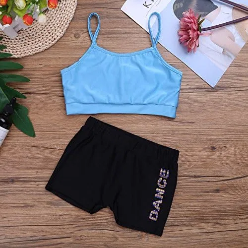 Детский спортивный комплект из топа на бретелях и шорт easyforever, 2 предмета, Sky Blue&black
