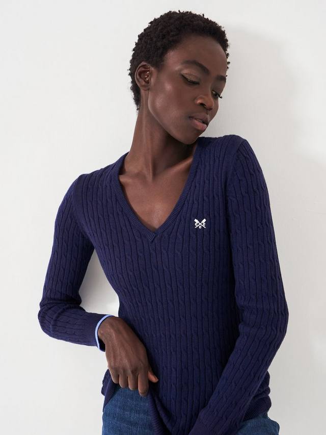 

Джемпер heritage из кашемировой смеси с v-образным вырезом и шнуровкой Crew Clothing, синий