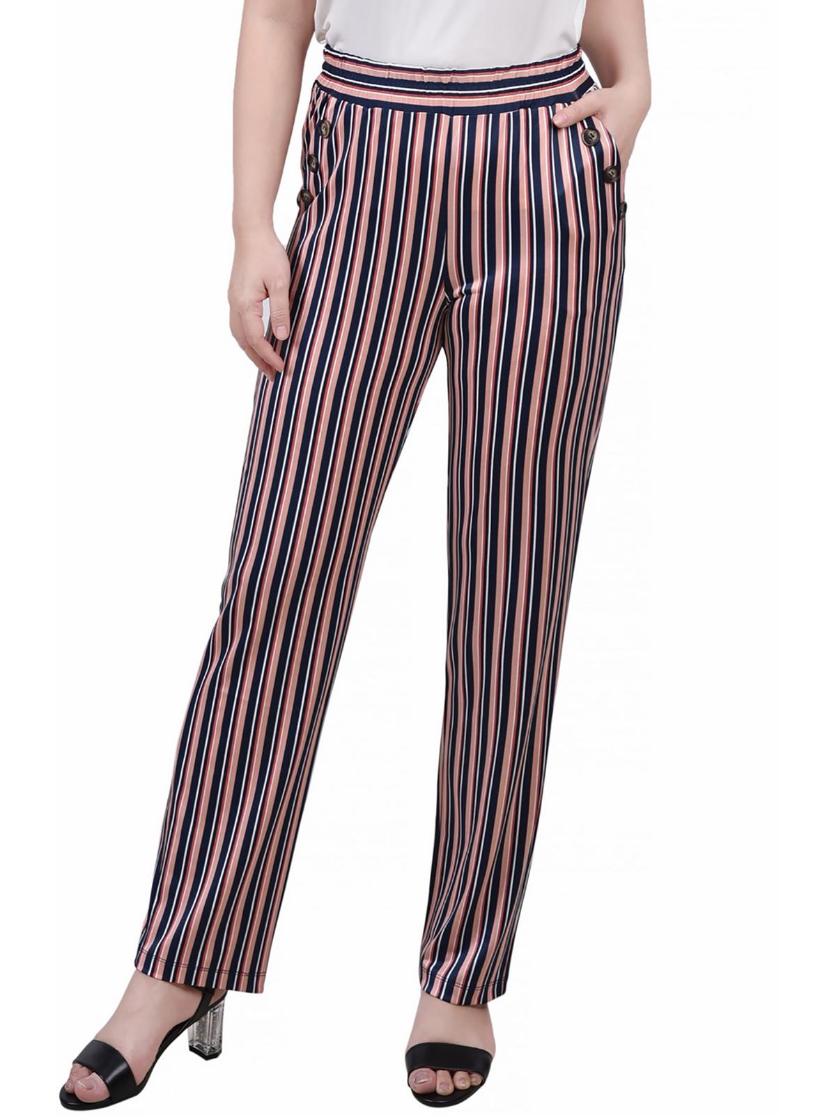 

Женские брюки Petites с высокой талией и декором, прямые NY Collection, цвет black coral stripe