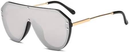 

Модные солнцезащитные очки большого размера для женщин, винтажные квадратные солнцезащитные очки для мужчин, зеркальные очки для вождения MTZJH, Silver1388