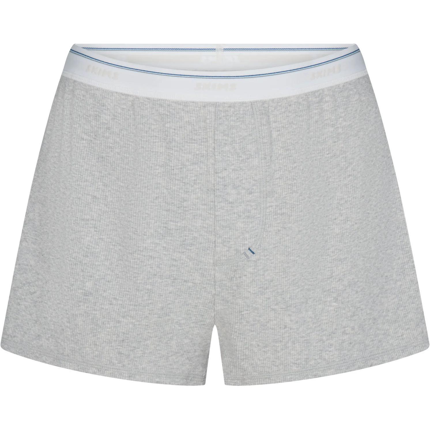 

Трусы-боксеры свободного кроя из хлопкового риба SKIMS FW24 Cotton Collection COTTON RIB LOOSE BOXER женские светло-серый в полоску