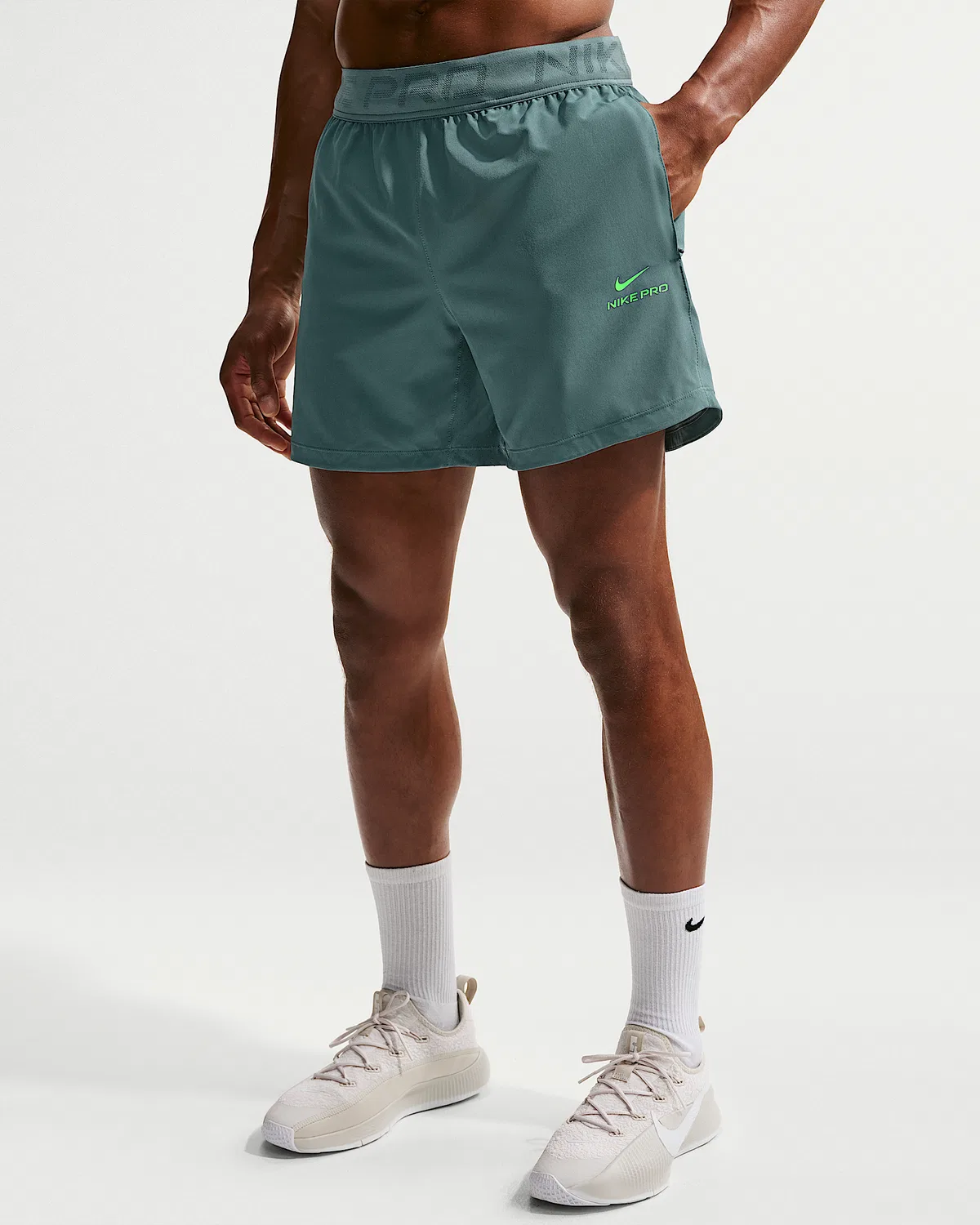 Мужские шорты Nike Pro Training Dri-FIT 6", Mineral Slate/Green Strike — фото 2