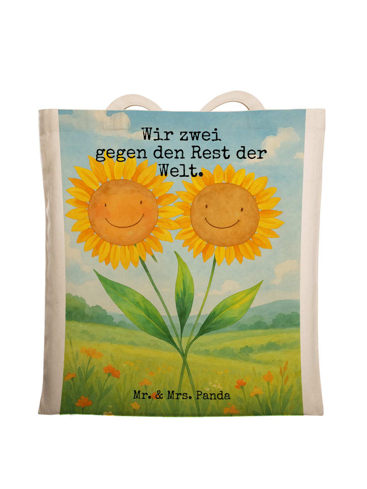 

Mr. & Mrs. Panda Белая тканевая сумка с рисунком в виде цветов и подсолнухов и надписью