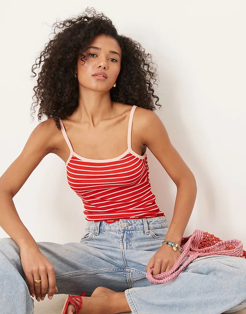 

Рубашка ASOS DESIGN в рубчик с контрастной окантовкой в красную и белую полоску