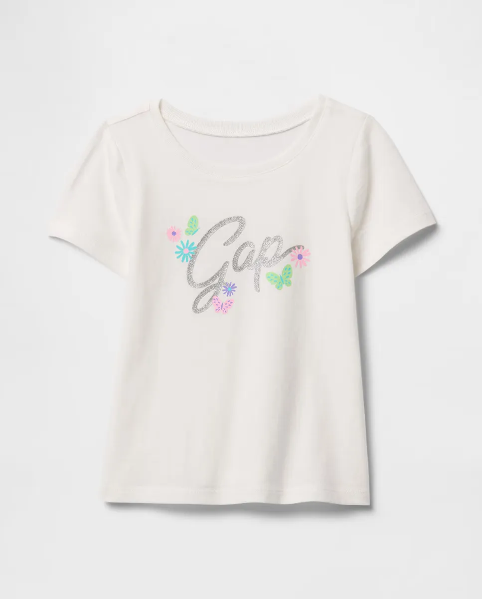 

Девочка футболка с коротким рукавом и круглым вырезом Gap, белый