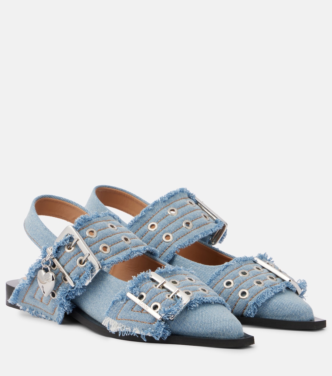 Женственные джинсовые балетки с пряжкой Ganni, Faded Denim