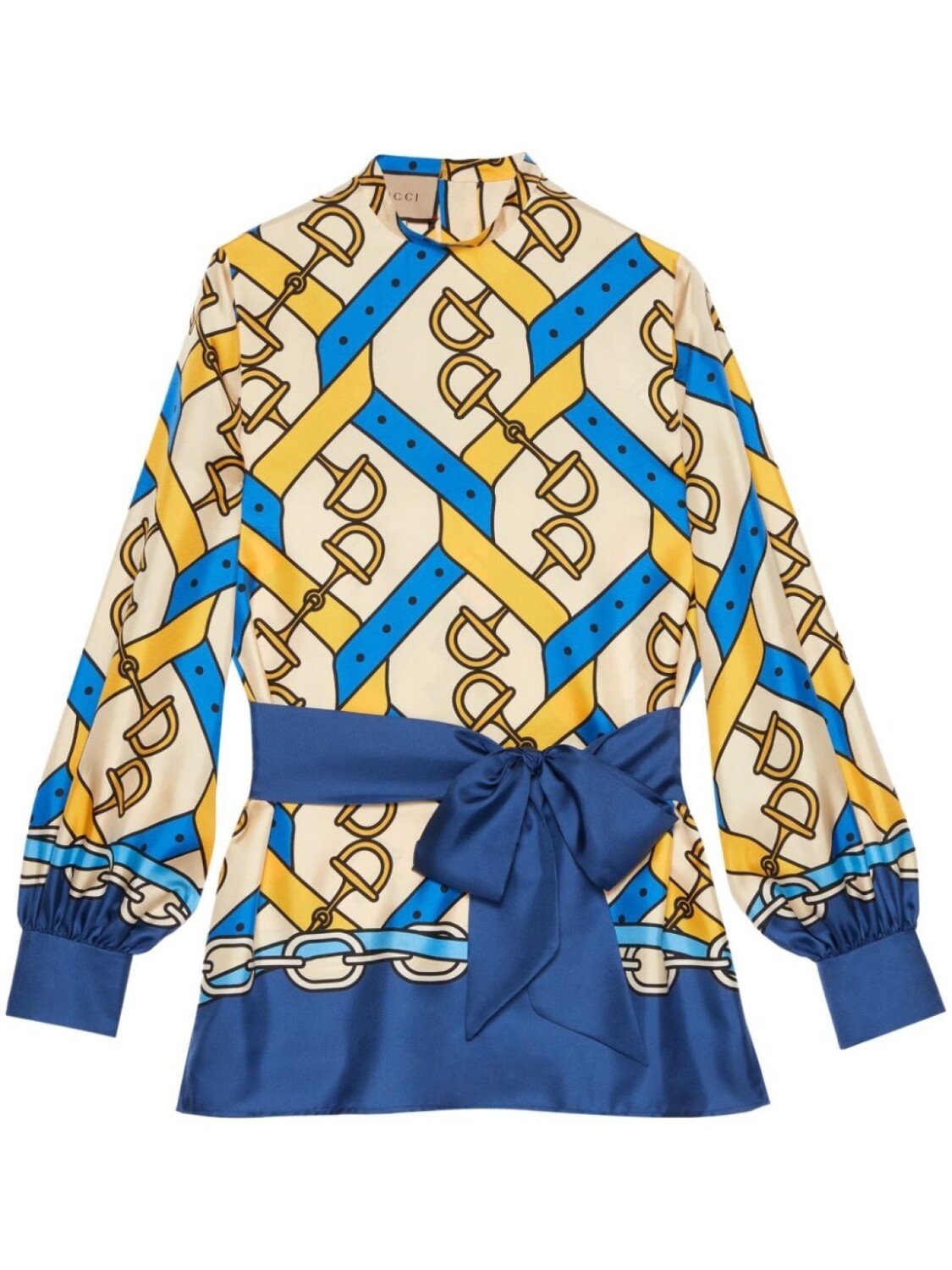 

Gucci шелковая рубашка с длинными рукавами и принтом Horsebit, желтый