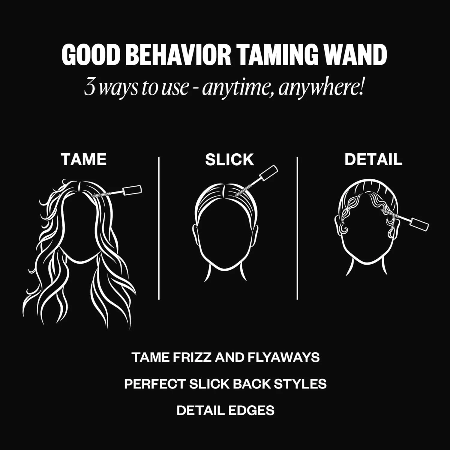IGK Good Behavior Frizz & Flyaway Taming Wand (набор из 2 шт) - мгновенно разглаживает непослушные волоски, укладывает прически и оформляет края, 24-часовой контроль над пушистостью, Vegan + Cruelty Free 26.08 г (2 шт.) — фото 4