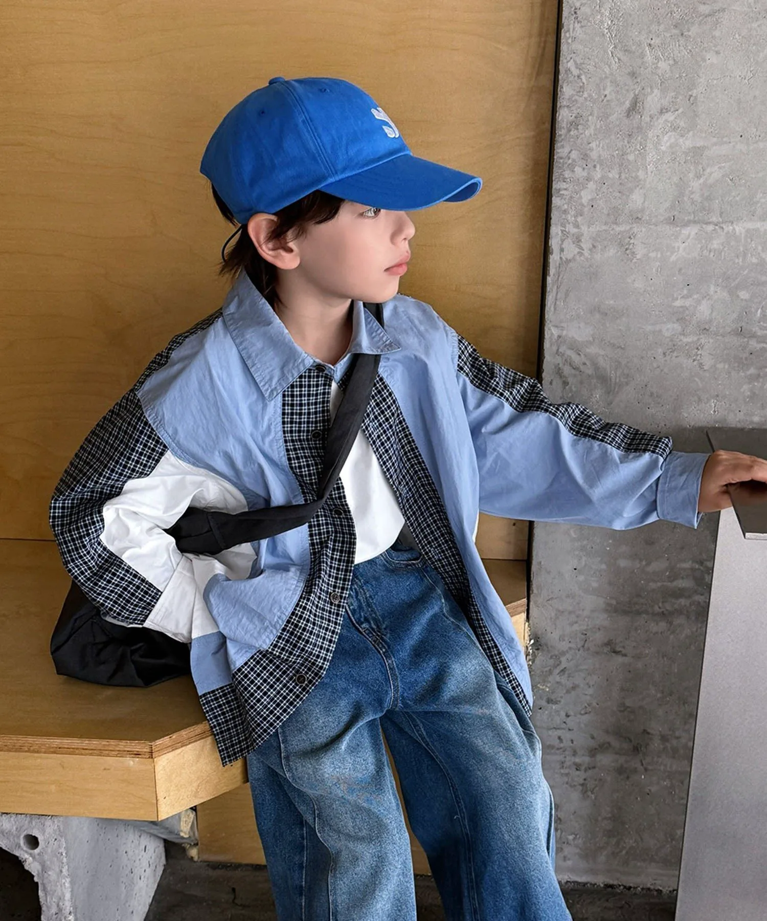 Рубашка в клетку с блочным рисунком Aimoha Kids, blue — фото 3