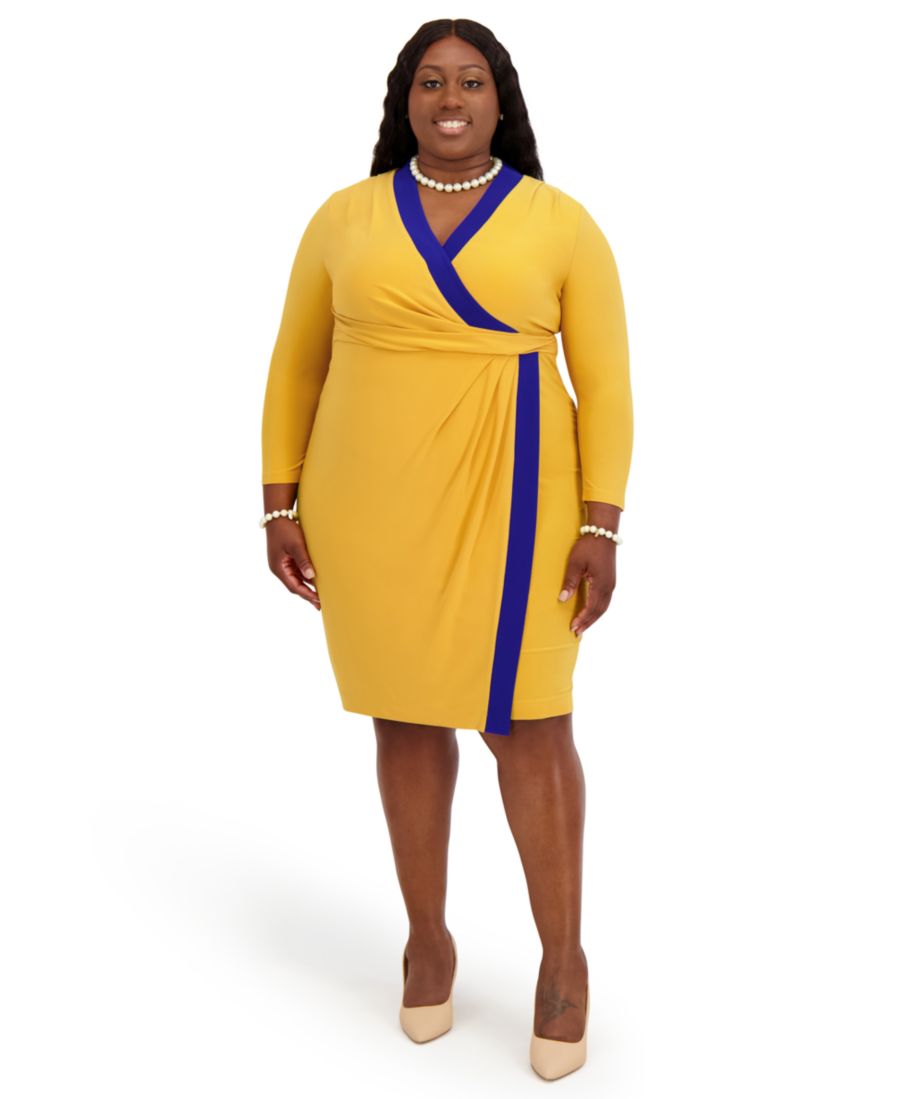 

Женское платье-халат с V-образным вырезом в городском стиле Kasper, Gold Sig/ Royal Sig