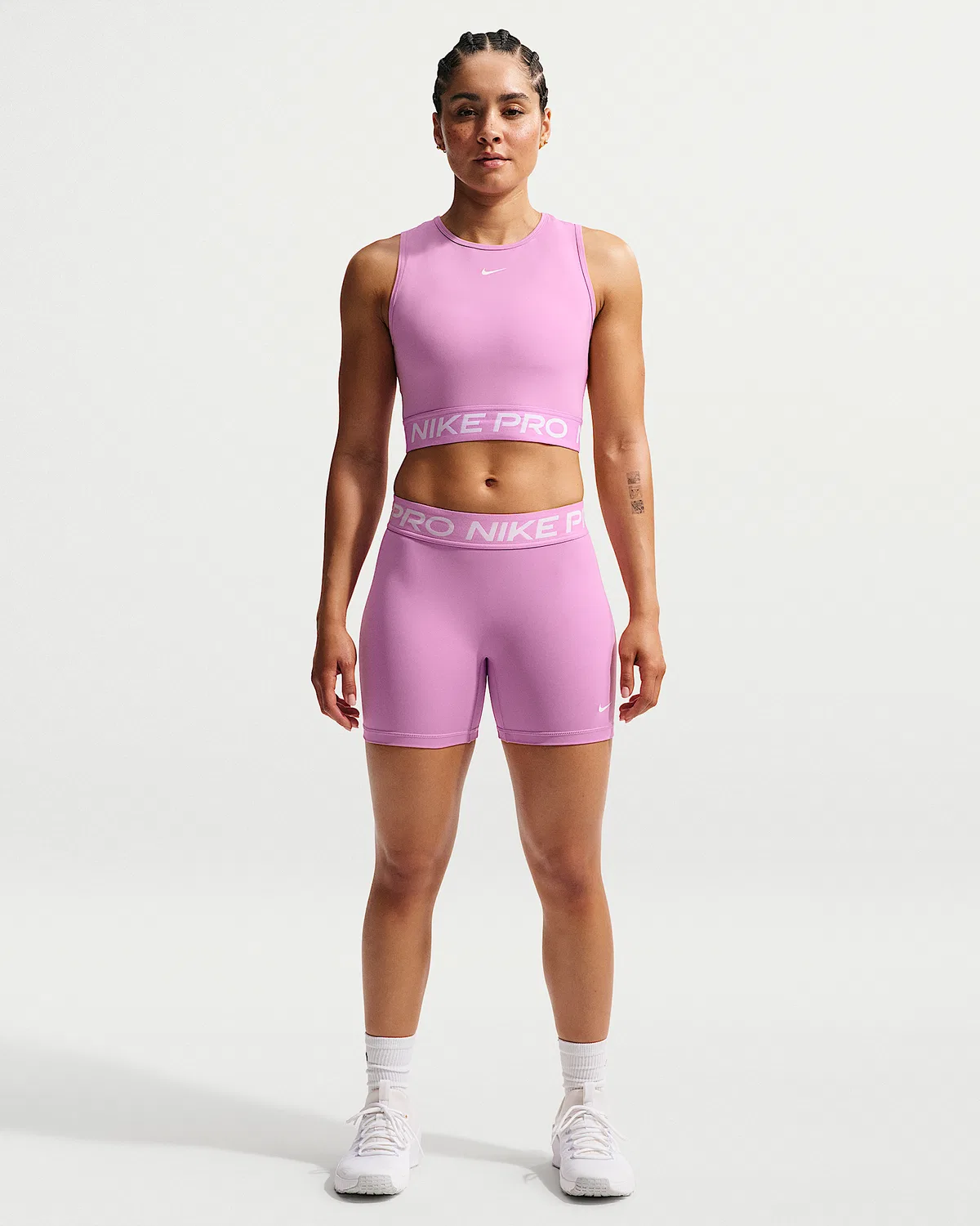 Женский топ Nike Pro Dri-FIT Cropped Tank, Light Magenta/White — фото 4