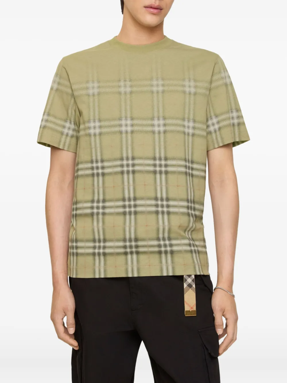 Футболка BURBERRY в клетку, с градиентом, зеленый — фото 2