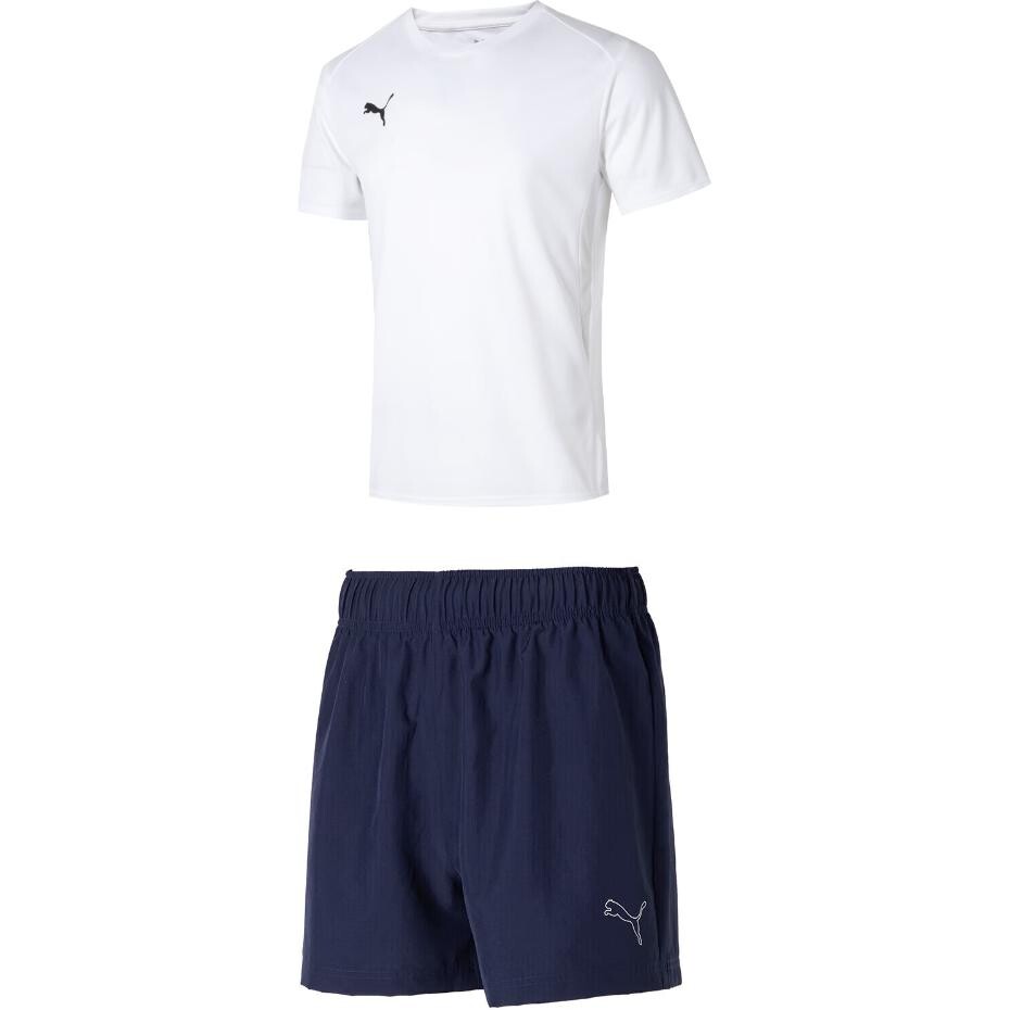 

Повседневный спортивный мужской комплект: белая футболка + толстые синие шорты Puma, цвет Set (White T-shirt + Thick Blue Shorts)