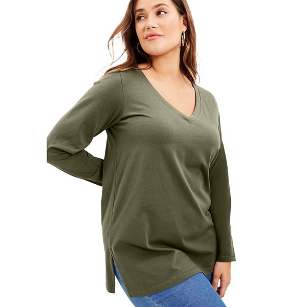 

Туника June + Vie с длинным рукавом и V-образным вырезом, plus size June & Vie, Dark Olive Green, Зеленый, Туника June + Vie с длинным рукавом и V-образным вырезом, plus size June & Vie, Dark Olive Green