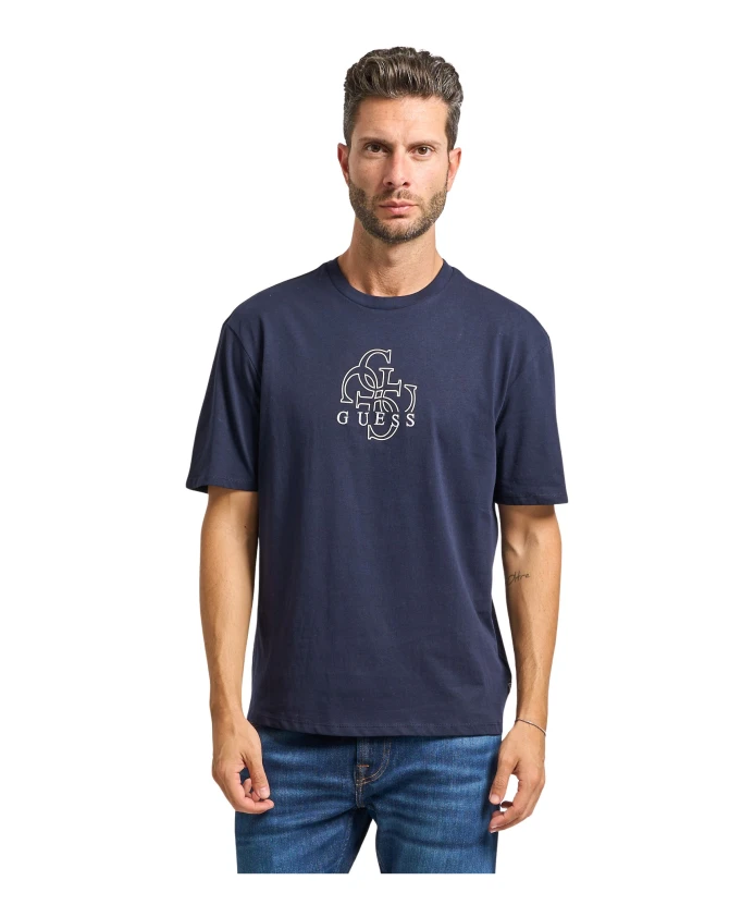 

Синяя хлопковая футболка с логотипом 4g Guess, синий