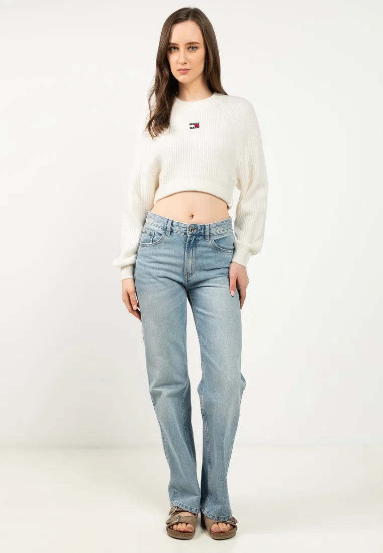 Свитер, кроп-бейдж, Tommy Jeans Tommy Hilfiger, белый — фото 4