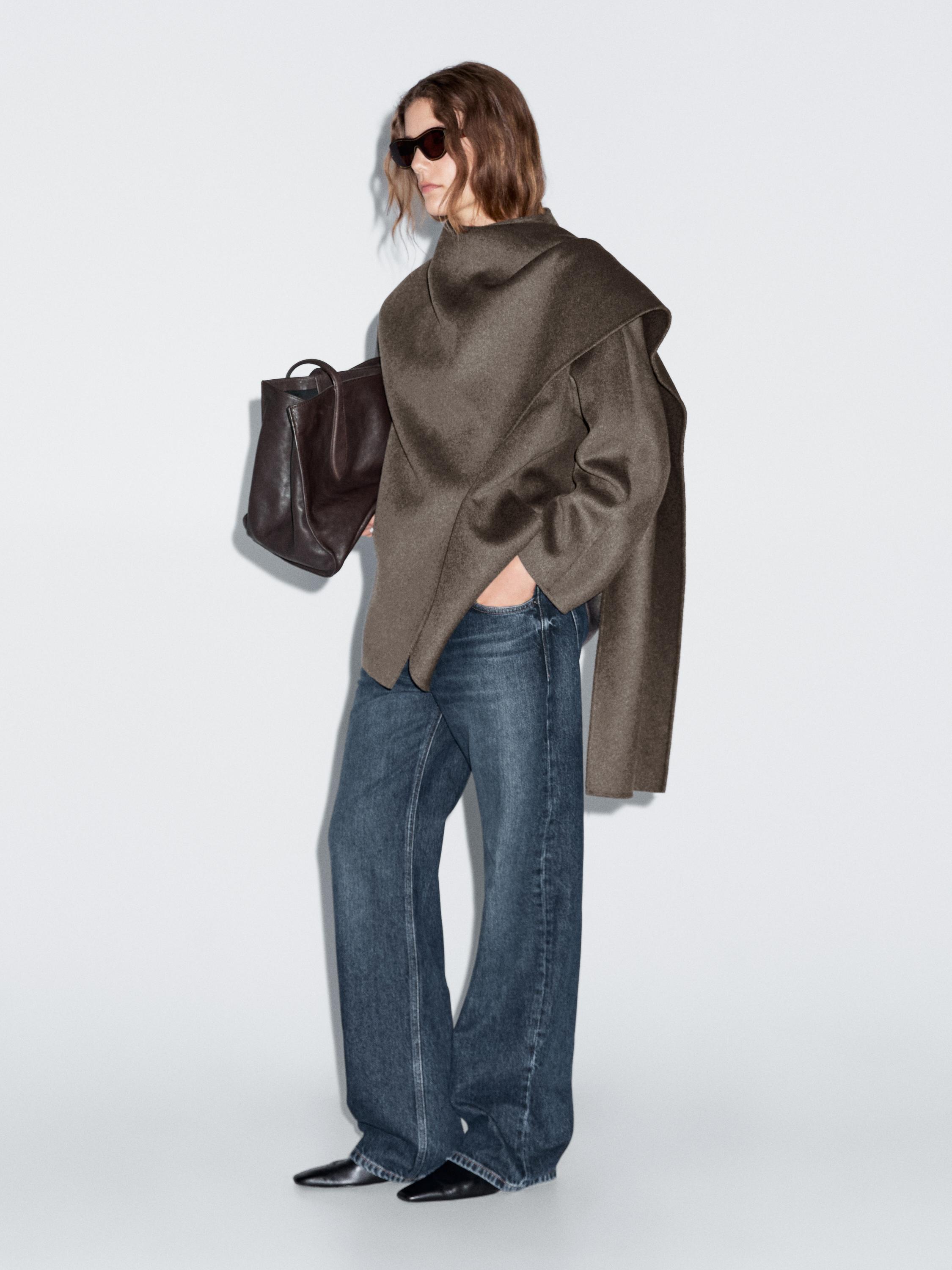 

Пальто средней длины из смесовой шерсти с шарфом Massimo Dutti, Mink