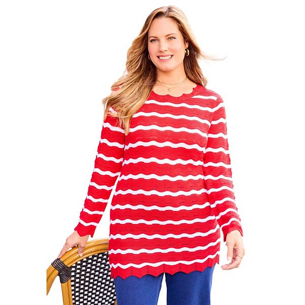 

Женский свитер с ажурной отделкой plus size Catherines, Vivid Red White Wave