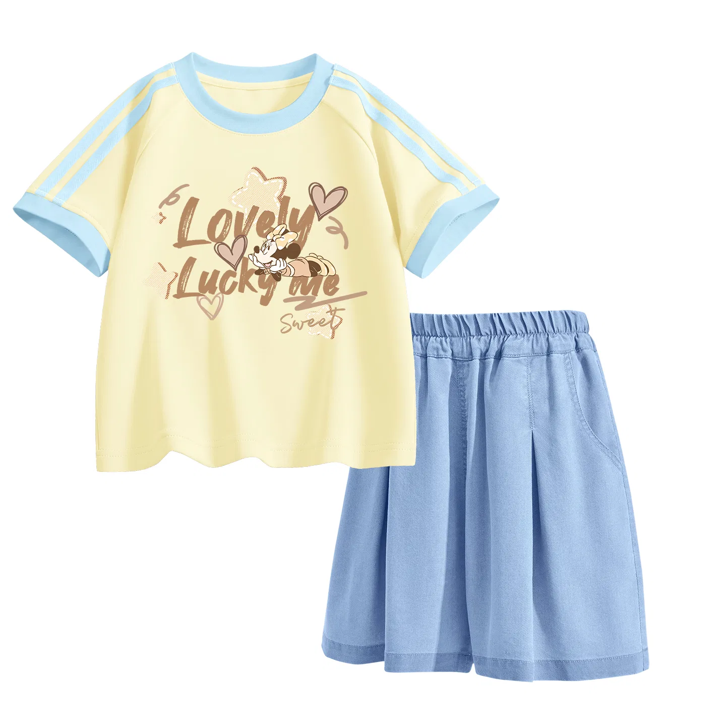 Детский спортивный костюм Disney Kids Casual Sportswear Crew Neck Thin Stretch, желтый и голубой