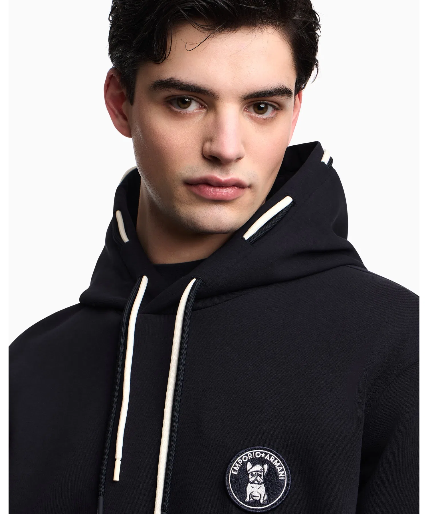[Emporio Armani] Свободная толстовка с капюшоном, двойной трикотаж, нашивка с французским бульдогом. — фото 3