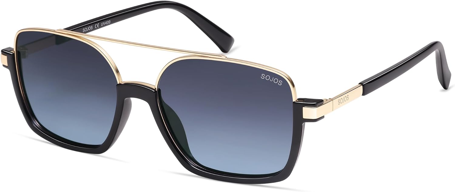

SOJOS Модные солнцезащитные очки-авиаторы для женщин и мужчин, поляризованные, в стиле ретро, ​​квадратные, в духе Y2K, увеличенного размера, модель SJ2659, Black Frame Blue Grading Lens