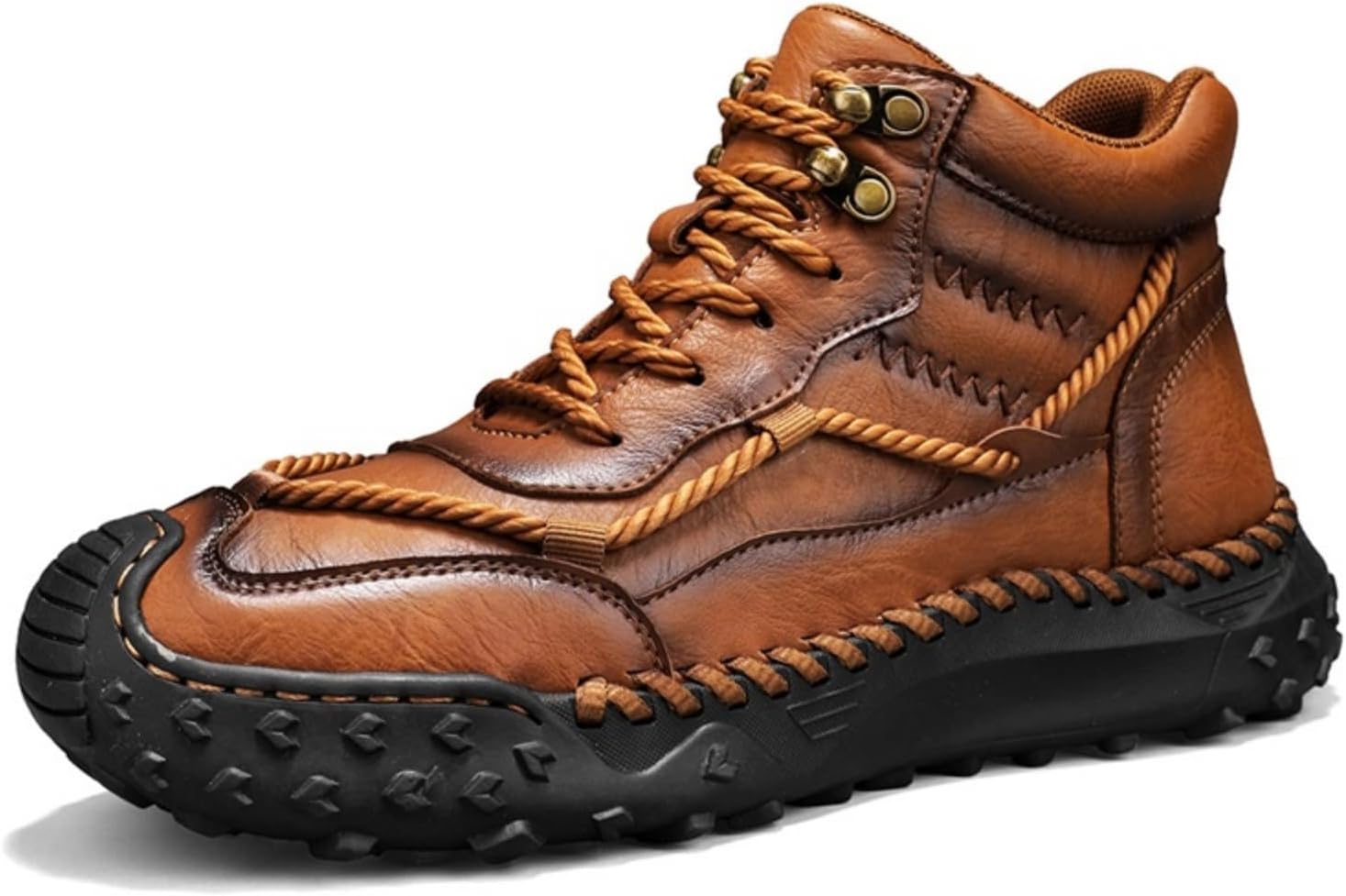 

Мужские кожаные ботинки Kelibasi на щиколотку, высокие, прочные ботинки с противоскользящей подошвой, повседневные походные ботинки для ежедневной носки, светло-коричневый