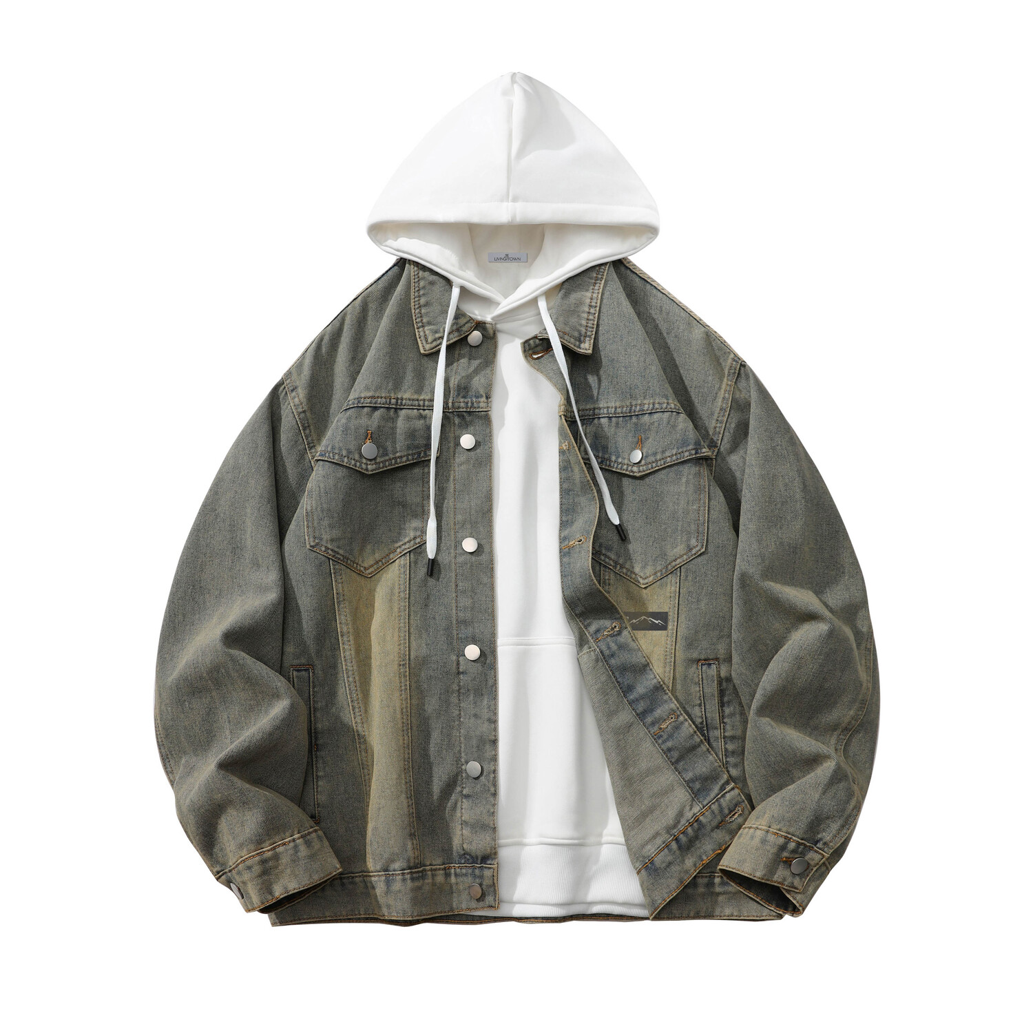 

LIVINGTOWN Джинсовая куртка унисекс, Washed Yellow Mud+Sweatshirt