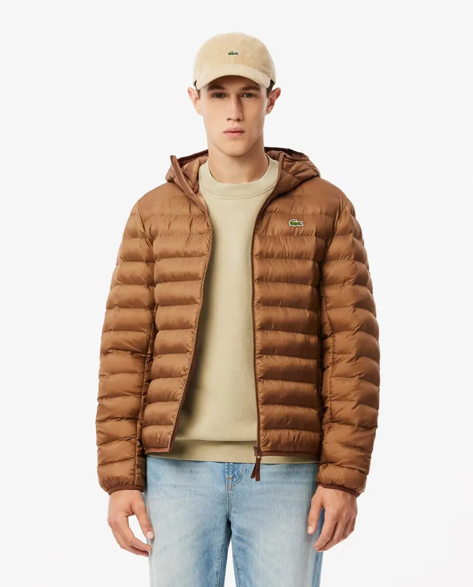 

Мужская водонепроницаемая стеганая куртка-пуховик с капюшоном Lacoste, коричневый