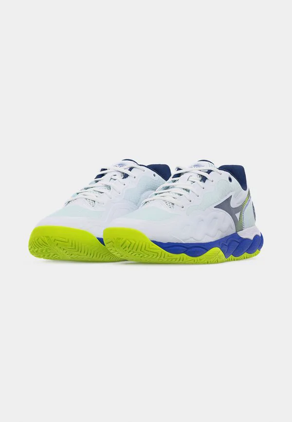 Теннисные кроссовки wave enforce court all-court Mizuno, White/Dazzling Blue/Lightning Yellow — фото 3