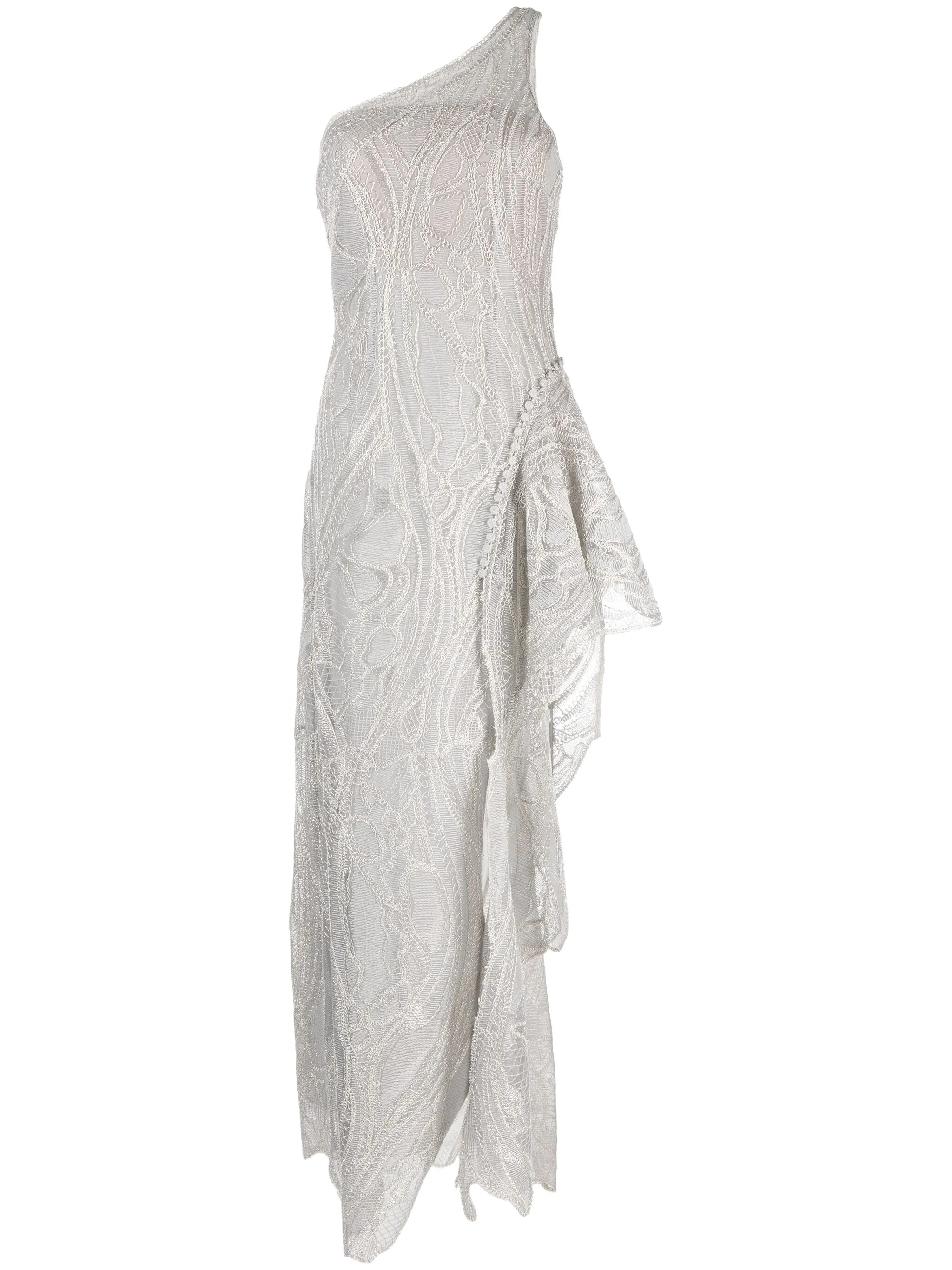 

Вечернее платье на одно плечо с вышивкой Simkhai, серебристый