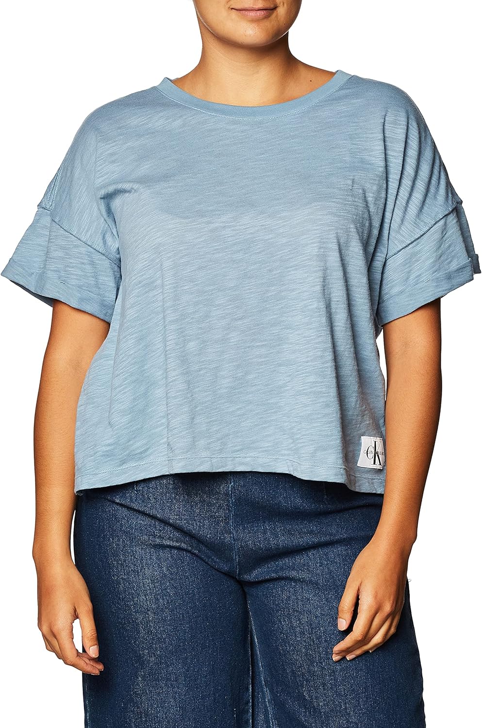 

Женская укороченная футболка с коротким рукавом и логотипом Calvin Klein, Blue Nile