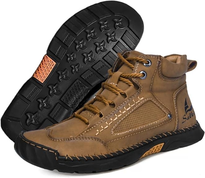 

Мужские удобные кожаные туфли VOKIMAX ручной работы с широким размером, дышащие, водонепроницаемые, с поддержкой свода стопы и противоскользящей подошвой для активного отдыха на природе, коричневый