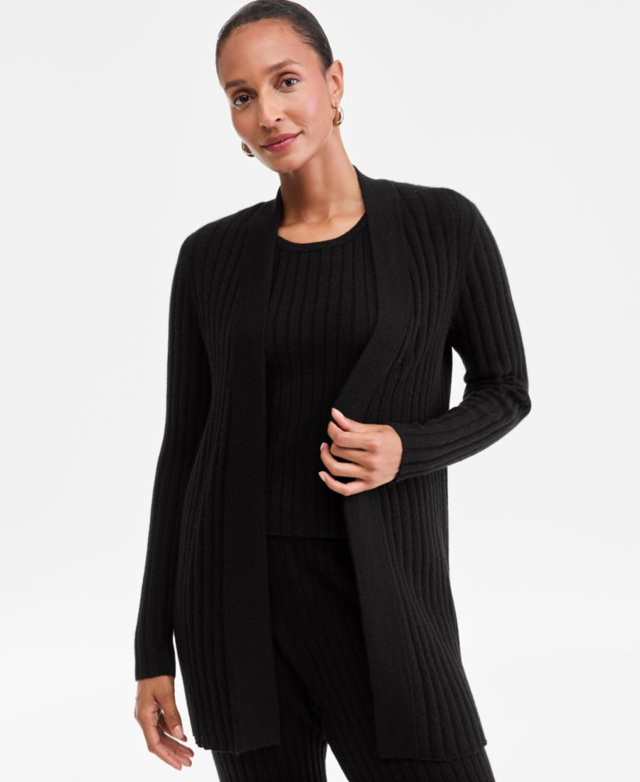 

Женский длинный кардиган из 100% кашемира в рубчик, размеры PXS-XXL Charter Club, Classic Black
