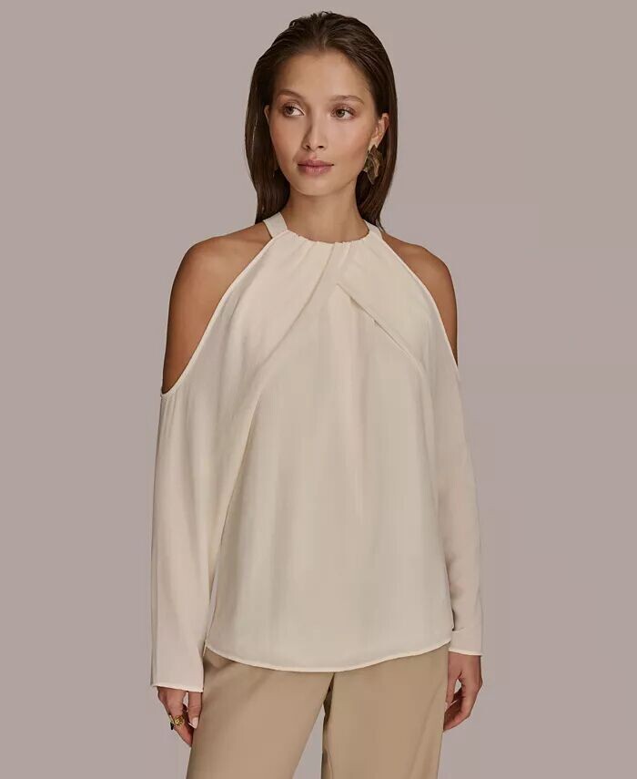 

Женский топ с открытыми плечами и длинными рукавами Donna Karan New York, слоновая кость/кремовый