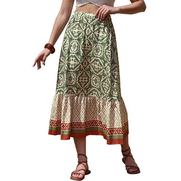 

Макси-юбка для женщин A-line с высокой талией в стиле бохо Inspire Chic, Green