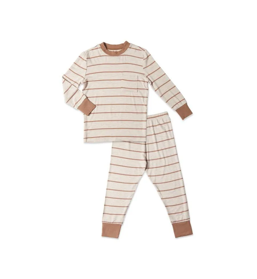 Детская пижама Emerson с длинными рукавами, облегающая, из двух частей Everly Grey, Mocha Stripe