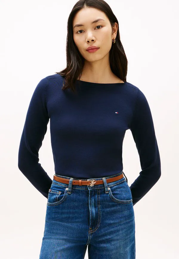 Свитер с вырезом-лодочкой из трикотажа с золотистыми пуговицами Tommy Hilfiger, Dark Night Navy