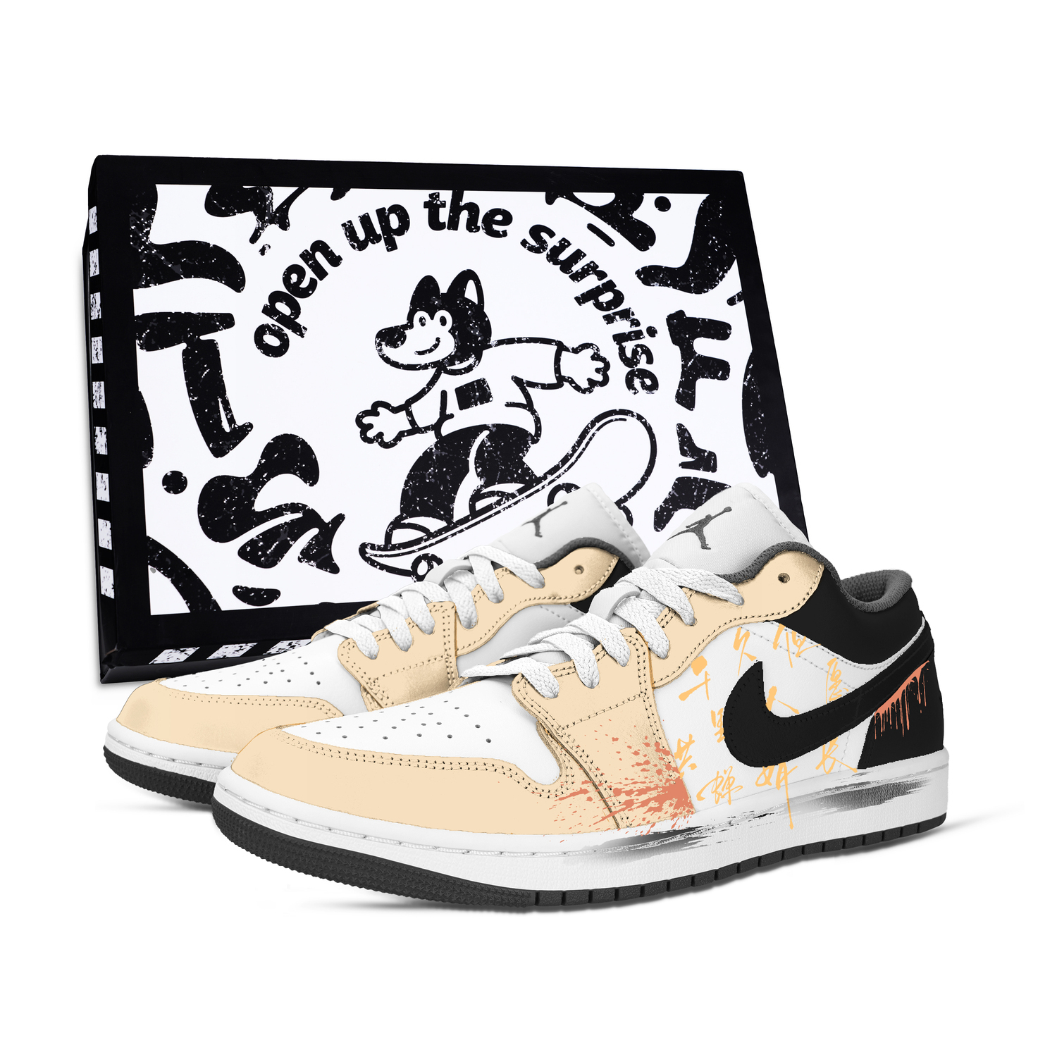 

Air 1 Flowing Words Box устойчивые к истиранию низкие кеды Unisex Black Yellow Red Jordan, черный желтый красный