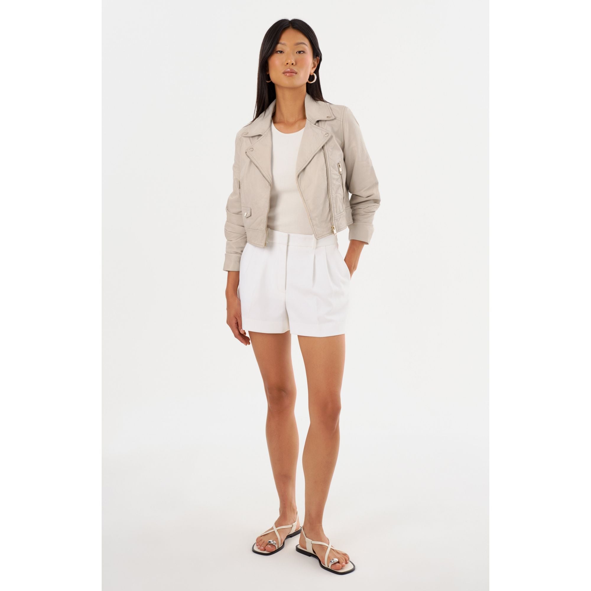 

Яника | Кроп кожаная косуха Lamarque, Bone