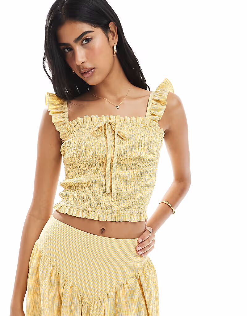 

Топ со сборками в желтую клетку в клетку Daisy Street