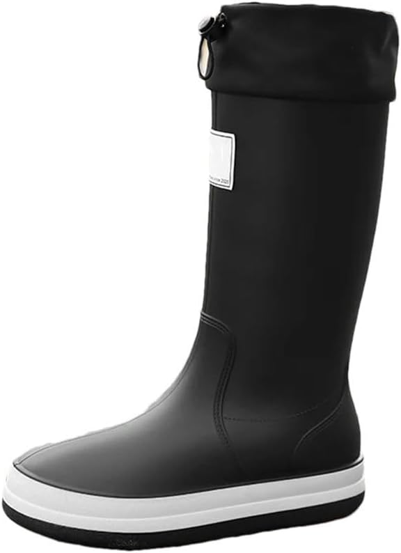 

Мужские и женские высокие дождевые сапоги водонепроницаемые с противоскользящей подошвой для работы в саду и повседневной носки Generic, черный