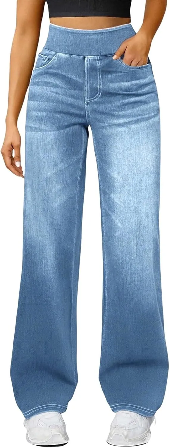 

Женские джинсы wide leg с высокой посадкой и эластичным поясом