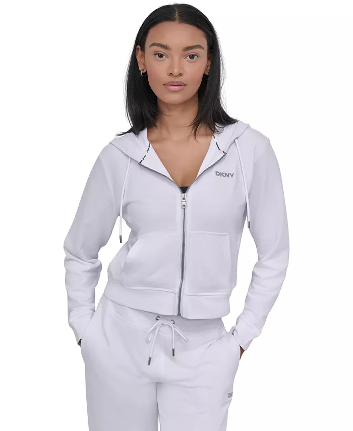 

Женская худи на молнии с логотипом-заклепками из хлопковой смеси DKNY, белый
