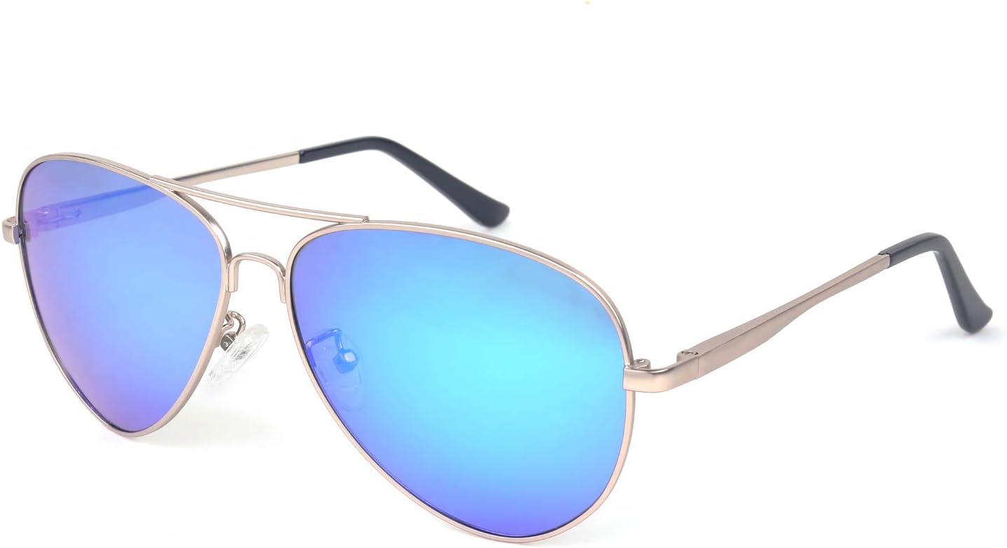 

Солнцезащитные очки JUST GO в винтажном стиле «авиатор» с металлической оправой, в комплекте с футляром, поляризованные линзы, 100% защита от УФ-излучения, Matte Gold Frame Revo Blue Lenses