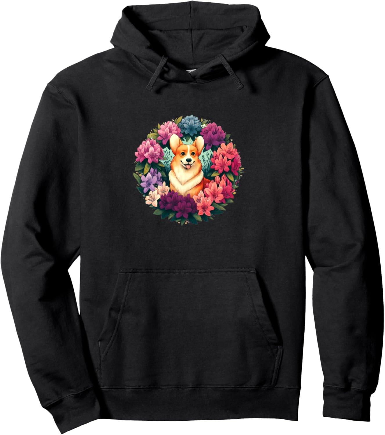 

Худи с изображением собаки породы корги Corgi Flowers Snugg, черный