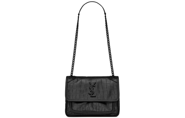 

SAINT LAURENT Сумка-хобо Niki из тисненой кожи с крокодиловым узором, сумка через плечо, женская, черная