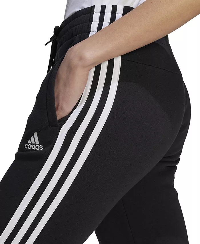 Женские джоггеры из флисового хлопка с 3 полосками adidas, черный — фото 4